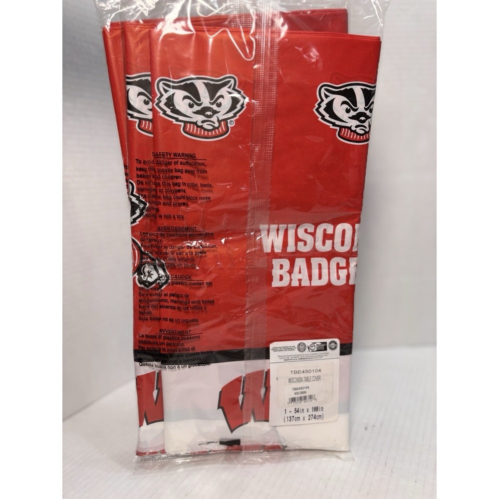 Wisconsin Badgers Table Cover‎ Lot of 2 NCAA W Logo Party Tablecloth 54x108